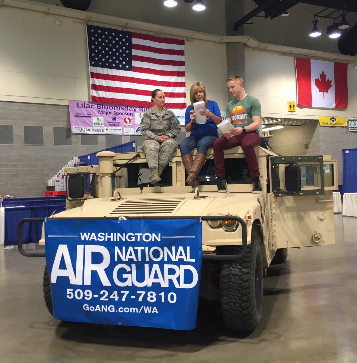 althepal530's tweet photo. @robharristv and @KREMBriana climb on top of a Humvee from @NationalGuard Washington Air National Guard #krembts @kre https://t.co/OuOColiYYG