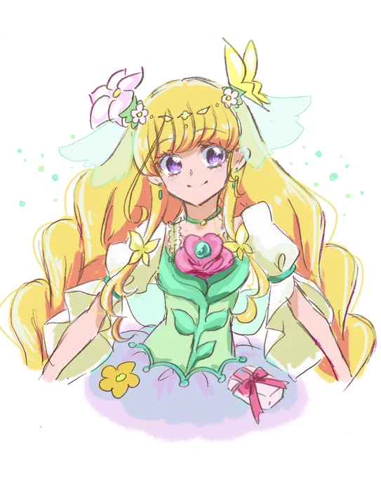 #プリキュア版深夜の真剣お絵描き60分一本勝負 
みどりの日だからキュアップラパパ!エメラルド!
ミラクル可愛い金髪パープルアイ!正統派美少女です!何でも似合います! 