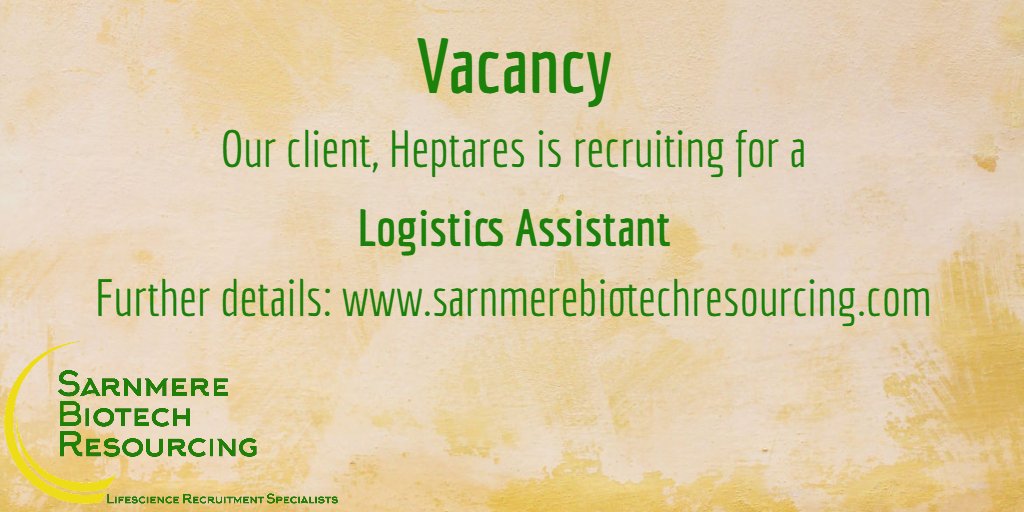 info_sbr's tweet photo. Our client Heptares is recruiting for a Logistics Assistant https://t.co/XYFYXYNVFH #logistics #Jobs #biotech https://t.co/1aUGDo3R1O