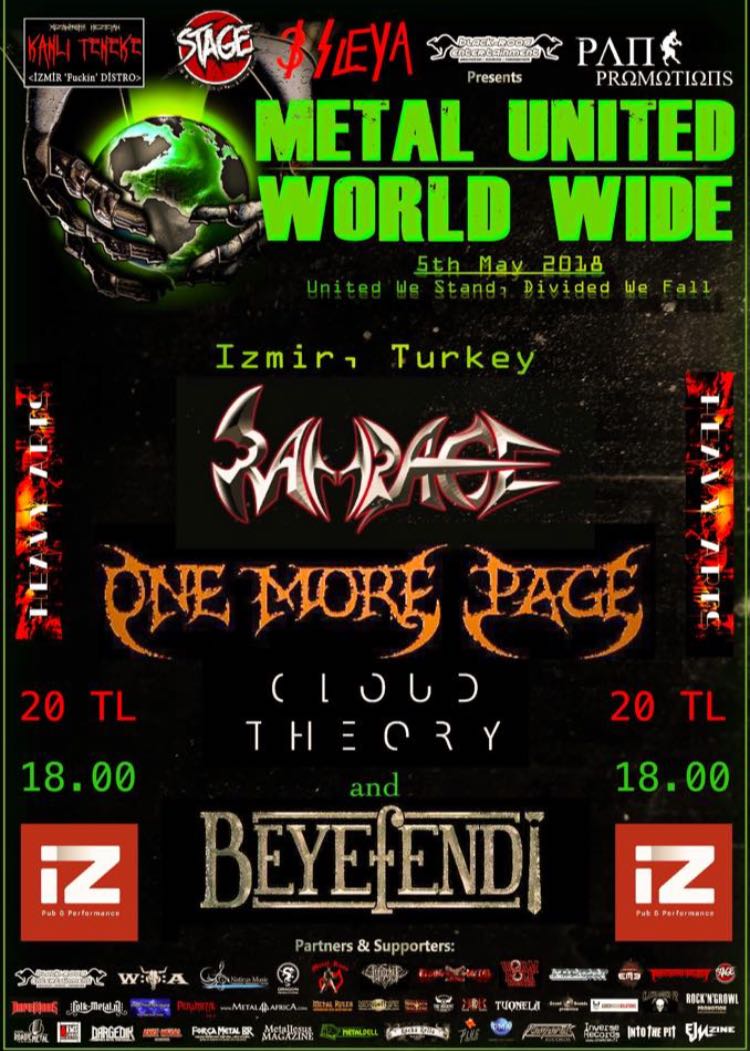 Bu cumartesi One More Page ve Cloud Theory ile İz Performance'tayız. Sonrasında da Beyefendi sahne alacak. İzmir, metal fırtınaya hazır mı?🤘