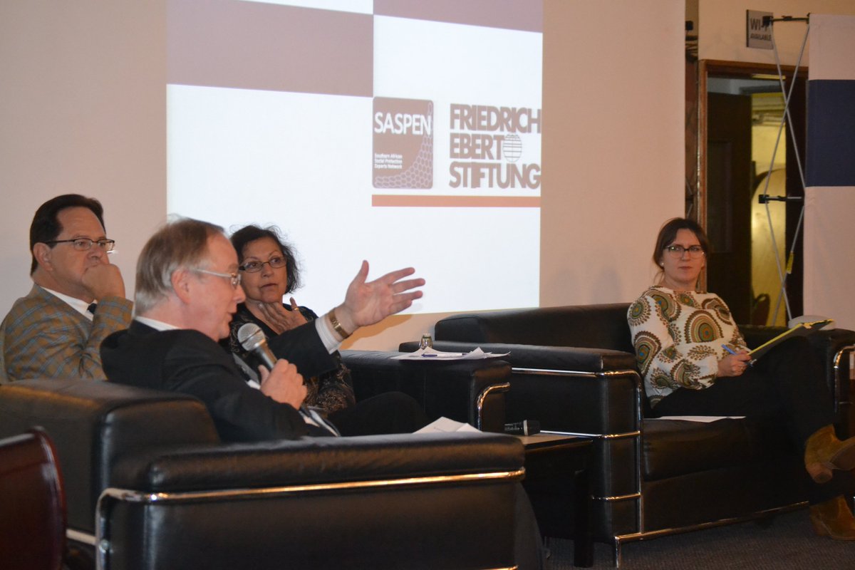 SASPENNEWS's tweet photo. Now happening:"Panel discussion: Way forward on re-thinking social protection for inclusive social and economic development in the SADC Region". Dr. Tavengwa Nhongo, Ms. R Nowak-Garmer, Prof. L Patel and Prof. J Strijdom @nhongotm #SASPEN2018 @VChipatuka @MushunjeMildred https://t.co/15LF85oJwu