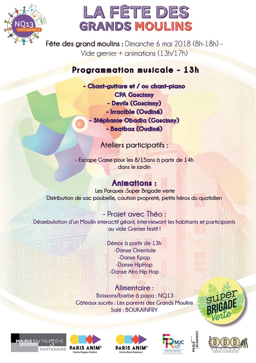 jerome_coumet's tweet photo. Dimanche, Fête des Grands Moulins #Paris13 
Vide-grenier, concerts, buvette...

Profitez-en pour découvrir le nouveau quartier universitaire du 13e !
@notrequartier13 https://t.co/1iyLHZnUip