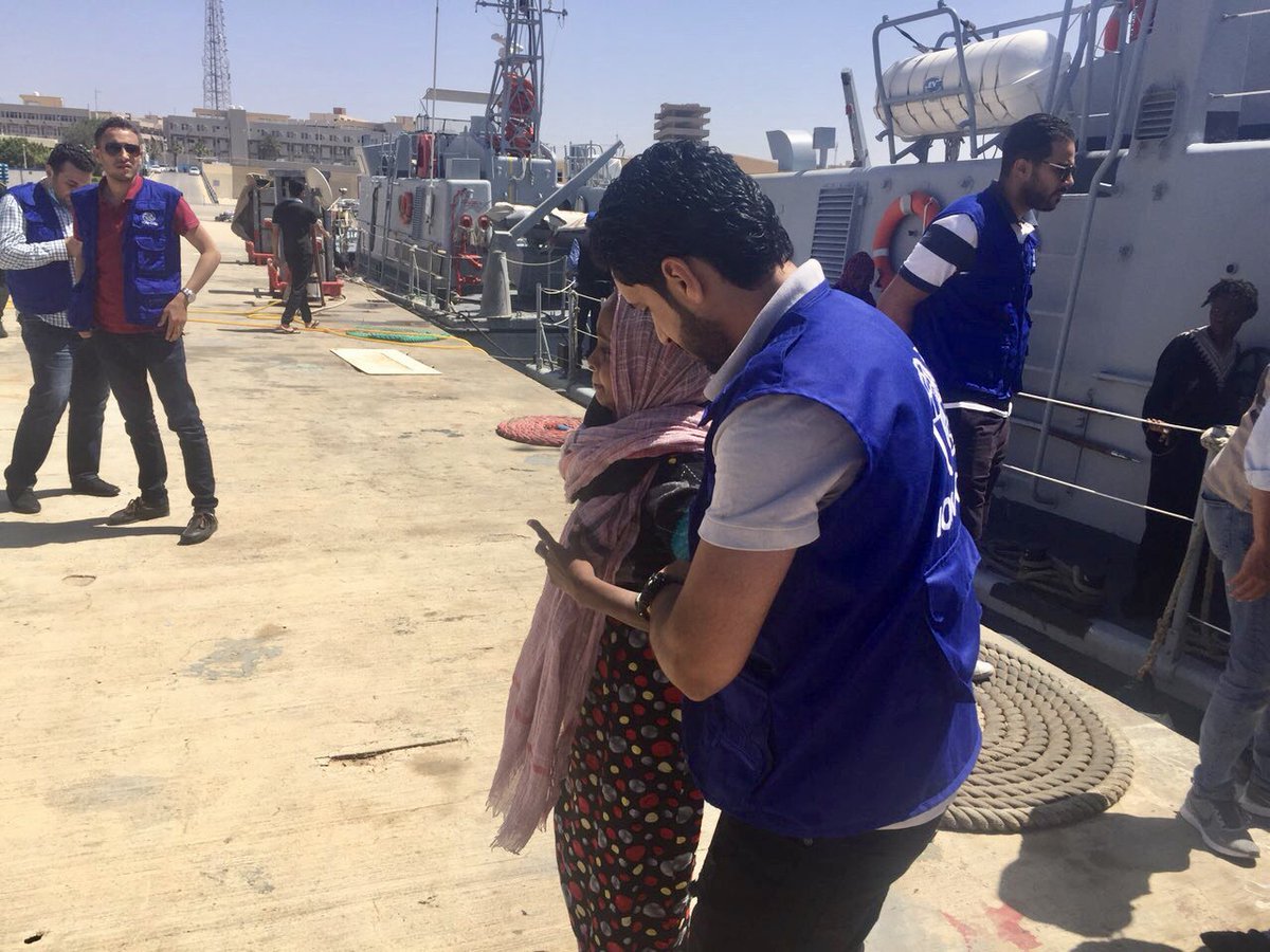 OthmanBelbeisi's tweet photo. Eleven children among the 80 migrants returned to Libyan shore by coast guard this afternoon in #Tripoli. The majority of migrants come from Nigeria, the Ivory Coast and Ghana. @IOM_Libya continues to be at disembarkation point for provision of emergency assistance #Libya 🇱🇾 https://t.co/KMNpPBuOSn