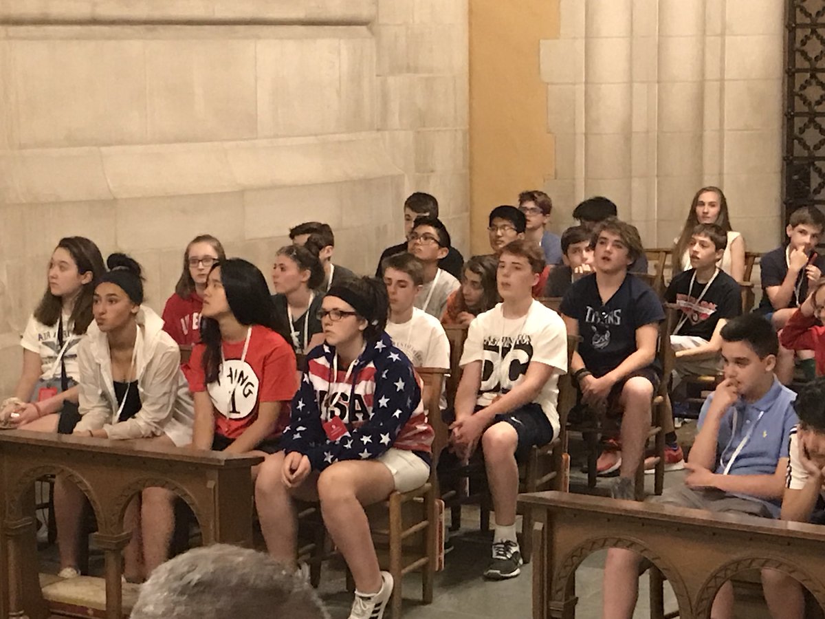 Bus1ForDC2018's tweet photo. #ROMBUS1DC2018 concludes their inside visit of the National Cathedral in a chapel of the crypt. Behind our members of ROMS Helen Keller and Anne Sullivan are laid to rest. https://t.co/LAPdZMsGgv