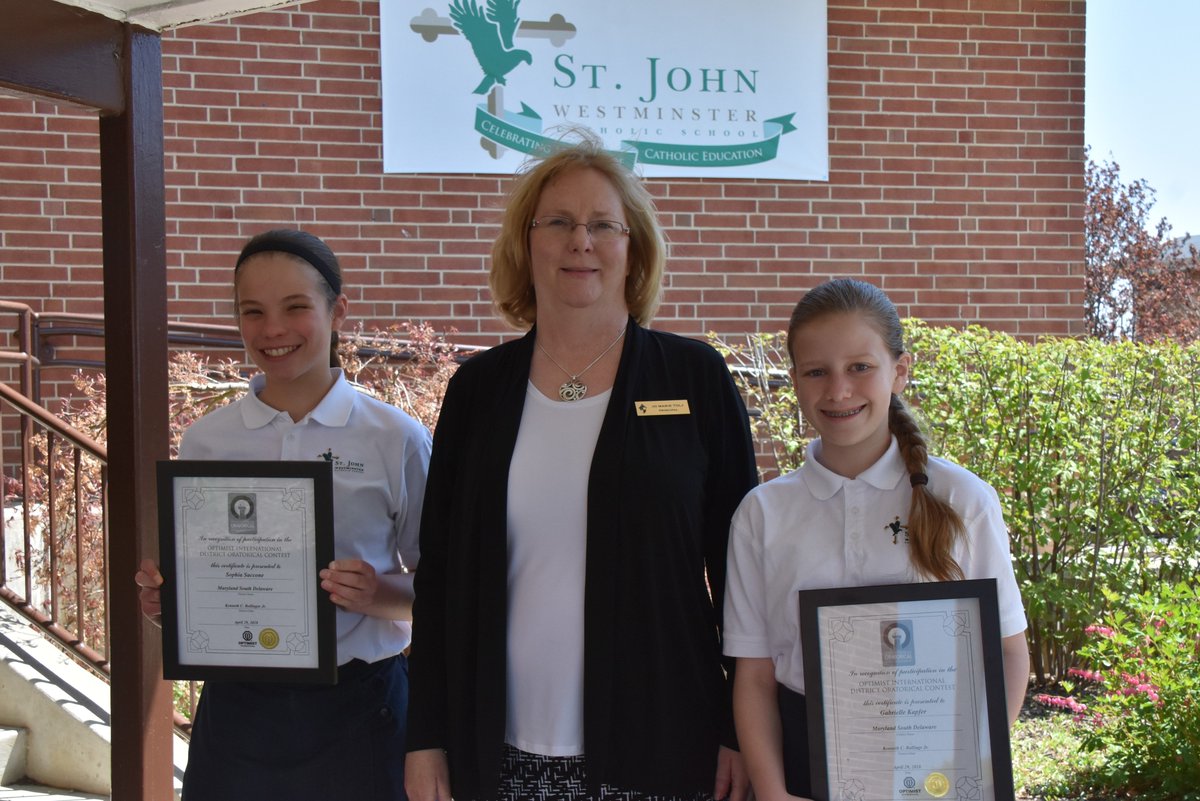 SJSwestminster's tweet photo. St. John Catholic School
Published by Dianne Wrobel · Just now ·
Congratulations!! Sophia and Gabby! Both ladies competed at the International Oratorical competition in Ocean City April 29th. #SJWEST #SJWESTschool #creatingfuturedisciples https://t.co/bbkgpVy6NV