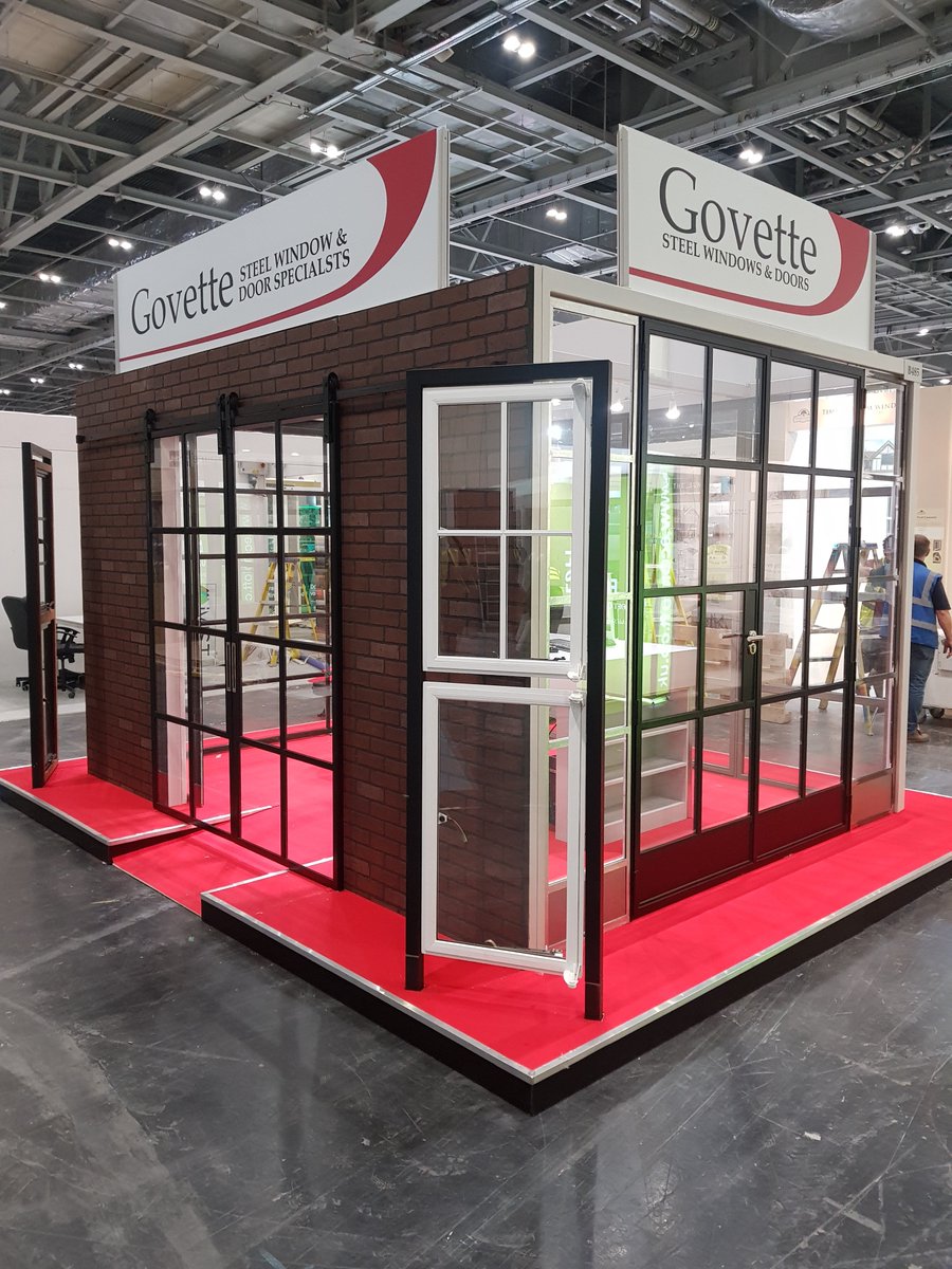 GovetteWindows's tweet photo. Constructed. 
Come and see our new exhibition stand  @GDLive_UK  London Excel from Saturday 5th May until Sunday 13th May. #GonnaBeTired

We have a new range of Internal steel sliding doors as well as internal pivot doors &amp; double glazed external doors &amp; windows. @SWA_info https://t.co/ZE65AwZSX0