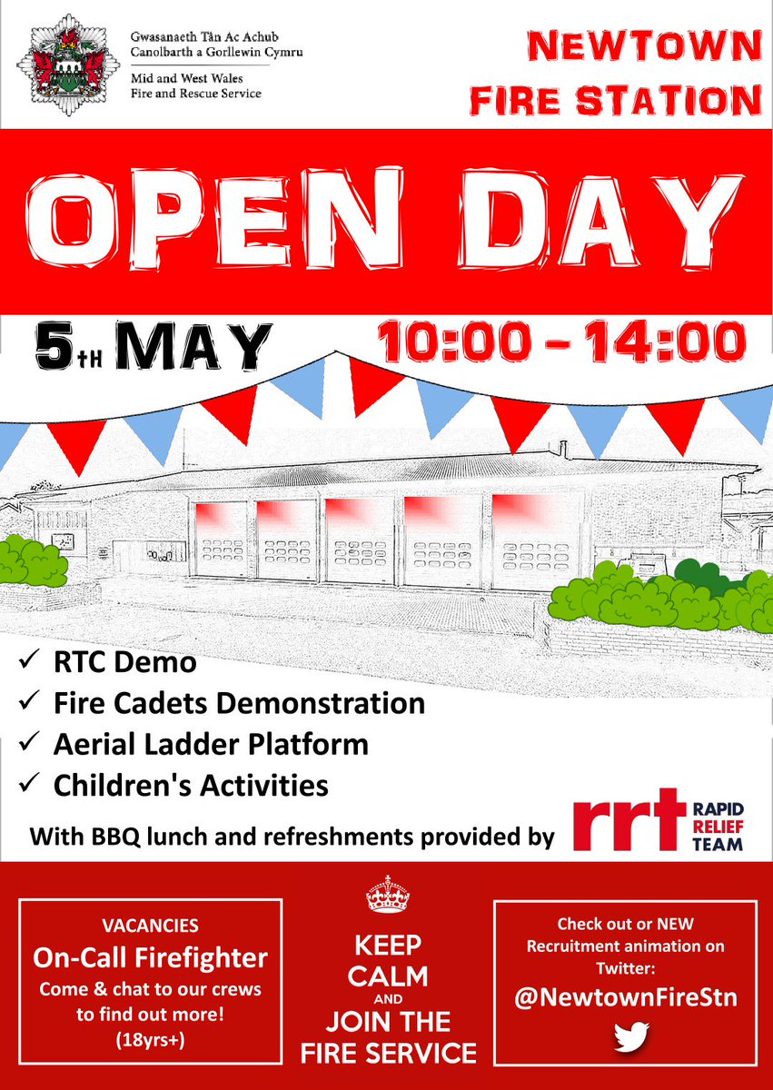 Gorsaf Dan Y Drenewydd/Newtown Fire Station (@newtownfirestn) on Twitter photo We have an action packed Open Day planned tomorrow! Why not come along to meet your local Firefighters, see them in action, & find out more about our Snowdon challenge for <a href="/firefighters999/">Fire Fighters Charity</a>! 🚒 We've even booked good weather! 🤞☀ We have an action packed Open Day planned tomorrow! Why not come along to meet your local Firefighters, see them in action, & find out more about our Snowdon challenge for <a href="/firefighters999/">Fire Fighters Charity</a>! 🚒 We've even booked good weather! 🤞☀