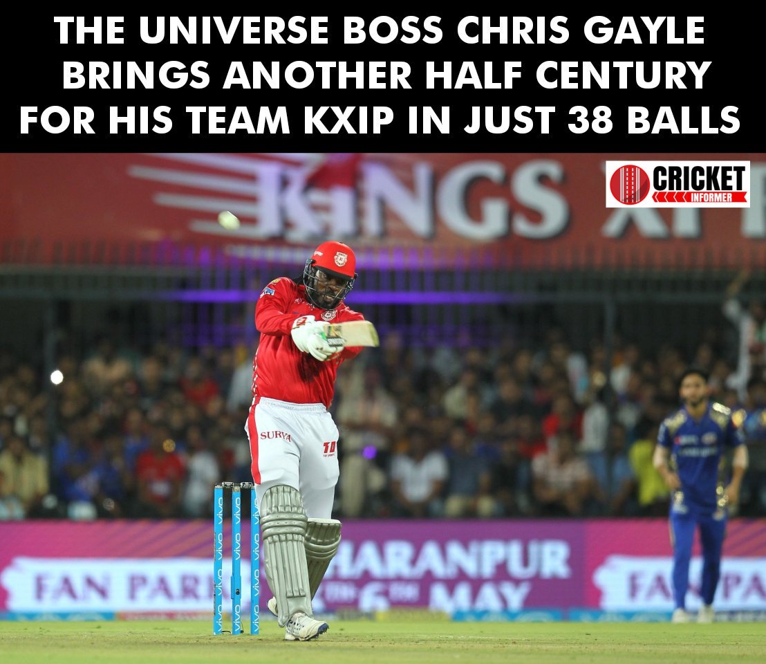 Cric_Informer's tweet photo. Another Half Century by @henrygayle 
#KXIPvMI https://t.co/o17BoM8pRL