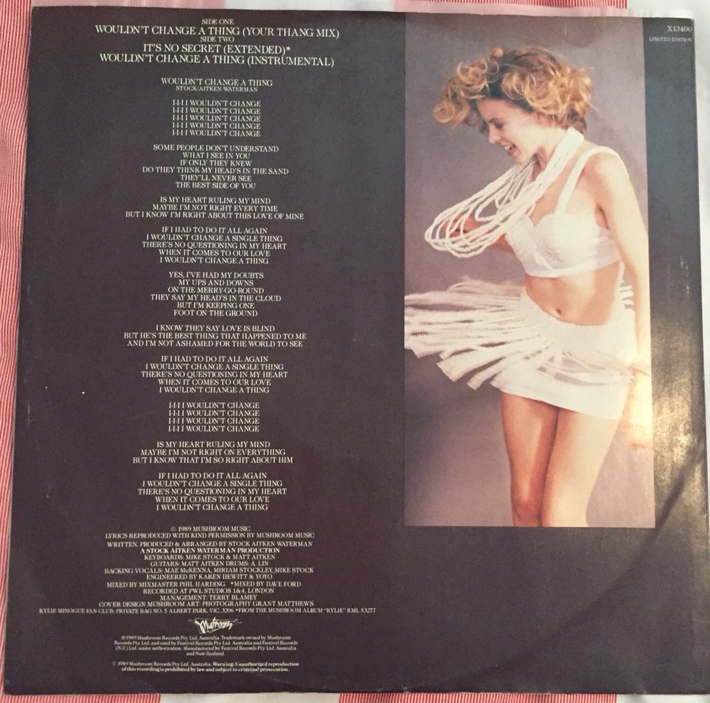 spsmith136's tweet photo. Finally got the @kylieminogue #Australian #WouldntChangeAThing #12inch #uniquecover #differentcover #vinyl #BSide #ItsNoSecret 😁👍🏻🎶 @mikestockmusic @PWLHitFactory @MushroomGroup https://t.co/yGpIf3X5Q7