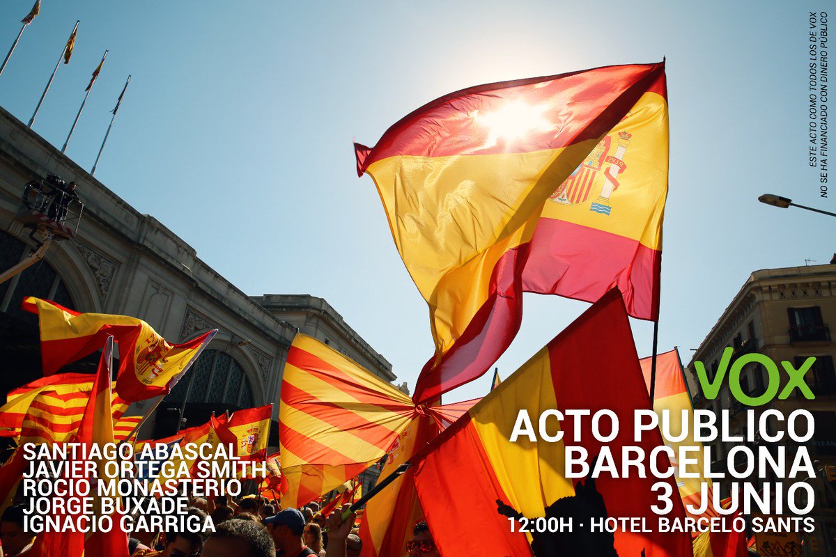Santi_ABASCAL's tweet photo. El próximo 3 de junio ACTO PÚBLICO de VOX en Barcelona. Resérvalo ya en tu agenda. @Ortega_Smith @monasterioR @Igarrigavaz @Jorgebuxade @vox_barcelona @Vox_lerida_ @VOX_tarragona @VOXGerona_ #VOXAvanza https://t.co/kglP3H2unC