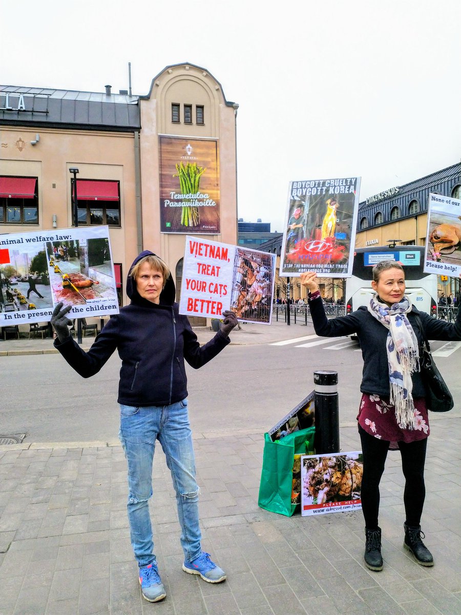 SagaSund's tweet photo. #wesaynotodogandcatmeattrade #helsinkiprotest 3.5.18 #shamekorea #shamechina #shamevietnam #shameindonesia #animalcruelty #AnimalProtectionLawsneeded https://t.co/J5TGs1YR6X