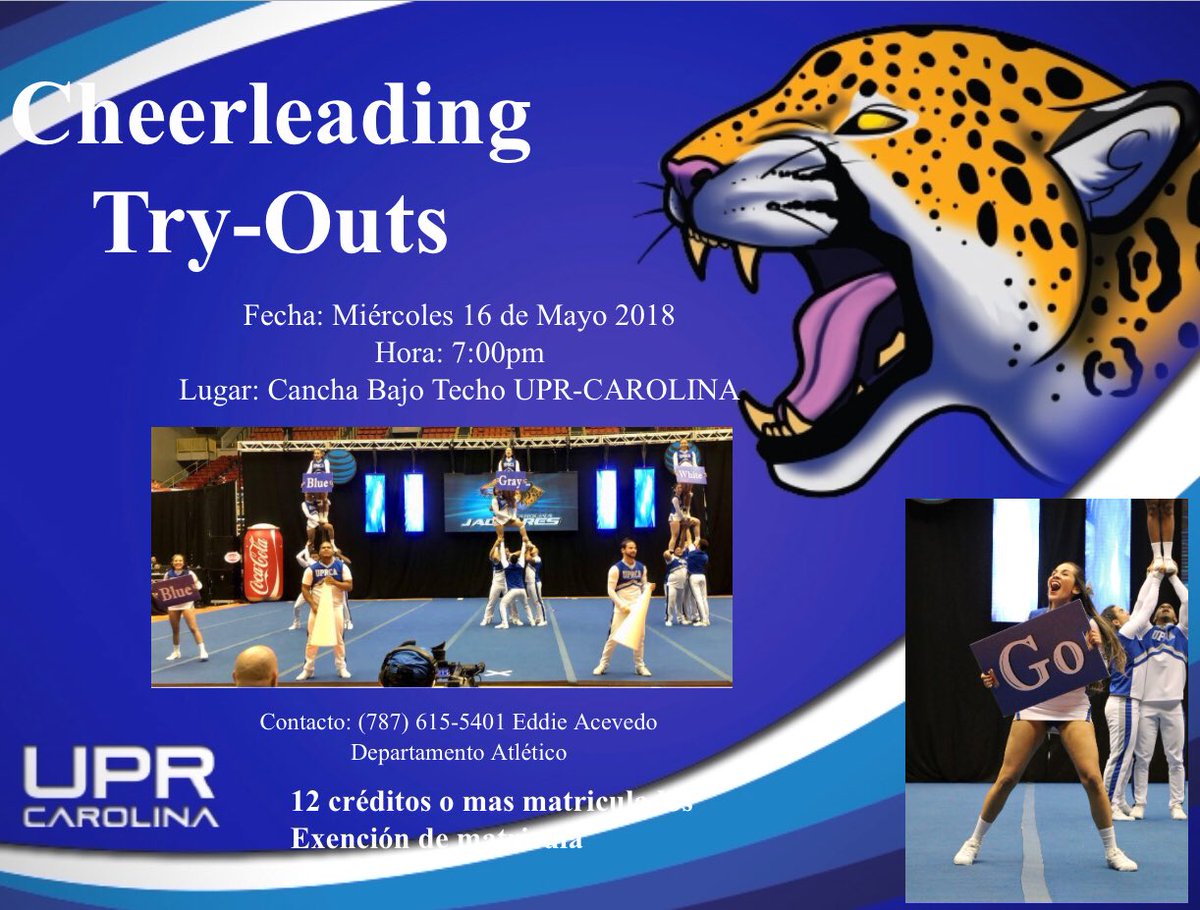 DAUPRCA's tweet photo. Try-outs Cheerleading 🎀📣 No dejes pasar esta oportunidad de representar a tu universidad. @UPRCA_Informa https://t.co/mg70svmxru