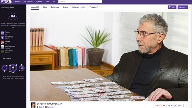 ClickHole's tweet photo. The Future Of Journalism: ‘The New York Times’ Is Trying To Win Over A Younger Audience By Having Paul Krugman Livestream Solitaire On Twitch While Discussing Trade Regulations https://t.co/dd8LmIhJMt https://t.co/sP5TM8TrST