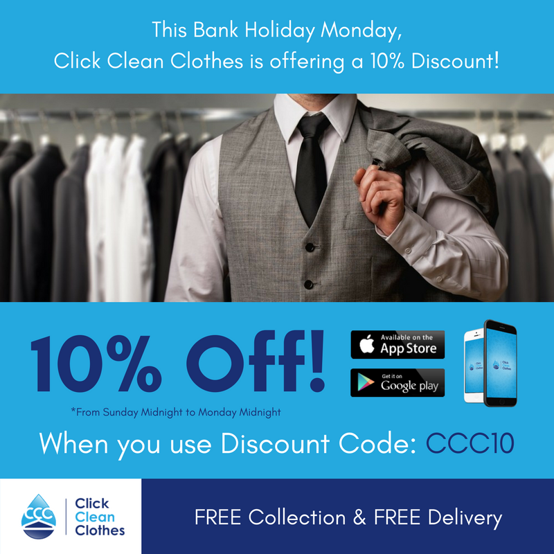 ClickCleanC's tweet image. To celebrate the #BankHolidayMonday coming up this weekend, we are offering 10% off our high quality dry cleaning services with free collection and free delivery #BankHoliday #Brighton #BrightonandHove #Sussex #Laundry #DryCleaners (T&amp;amp;C's apply)