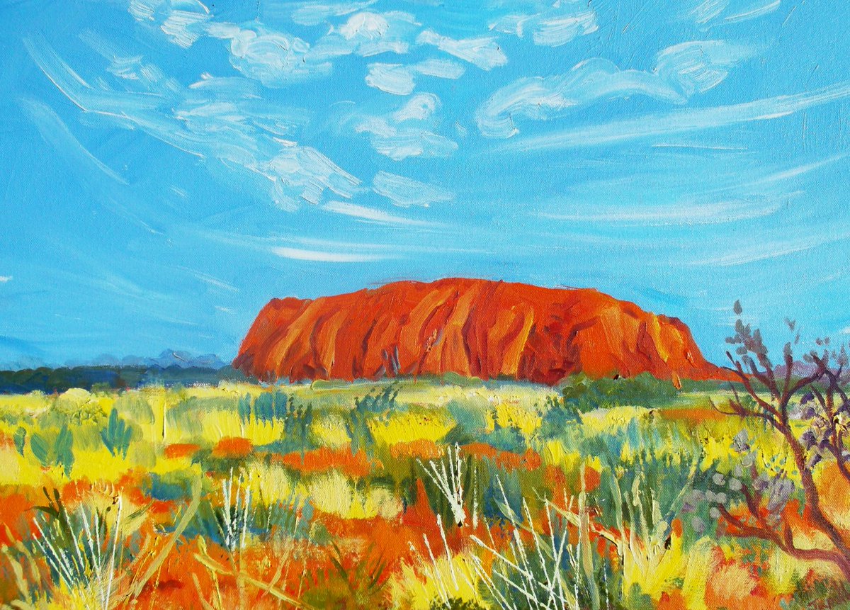 'Uluru/Ayers Rock'  - when asked of the artist, 'it really was this colour!'
See more hot Australian landscapes at Janette Jagger's 'Artist Down Under' exhibition from May 15th at @HHArtsandYoga Kingsbridge #JanetteJagger
