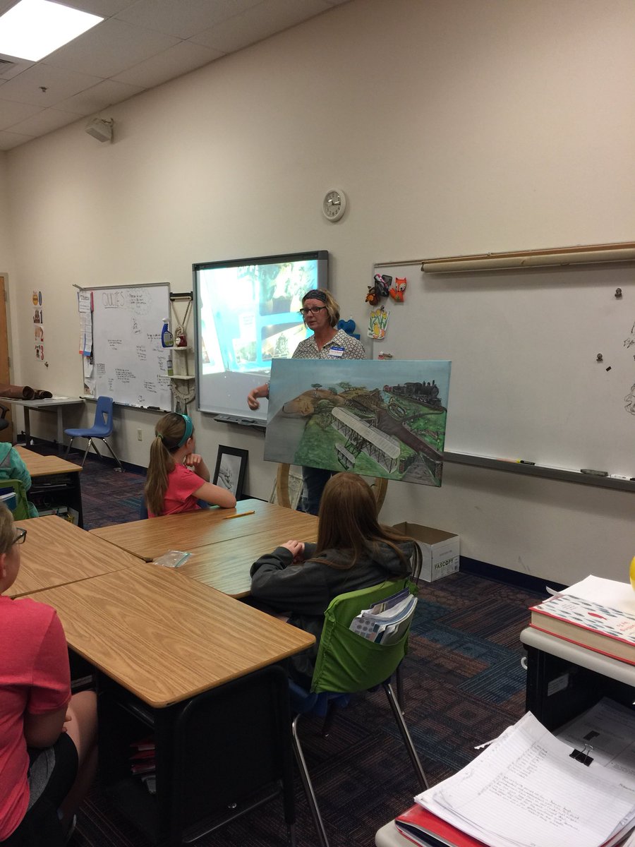 the_MrsBell's tweet photo. Kerry Bowman was kind enough to share her journey of becoming an artist with #chanutestars. 5th grade also got to practice their own drawing skills with a fun activity involving being a 🐱. https://t.co/gAFdOq6t4s
