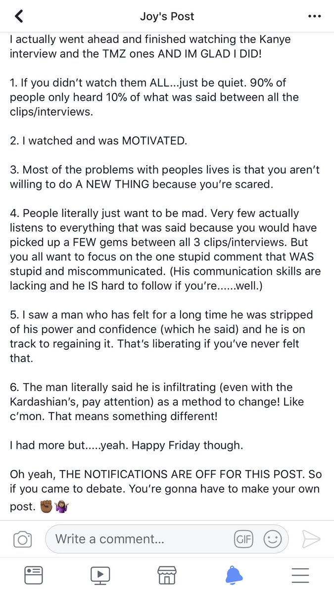 QueenChef__'s tweet photo. The ONLY thing I will say on the subject. @cthagod @kanyewest @TMZ
HAPPY #FriYay
#joythejumpstarter #peaceandprosperity #ifslaverywasachoice #kanyewest #kanyeinterview #tmz #cthagod #createyourreality #spirituality #bossmoves #thinklikeaboss #bossbabe #BlackTwitter https://t.co/q40iVGbC2X