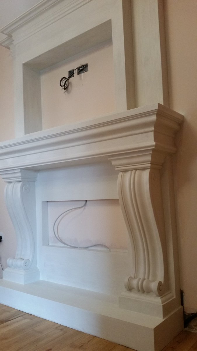 Cast stone fireplace and overmantel fitted today waiting for the TV and electric fire to be installed. These fireplaces are handmade to your specific requirements and come sealed in a variety of colours or they can be painted to suit your room design. @Irishplastermouldings.ie
