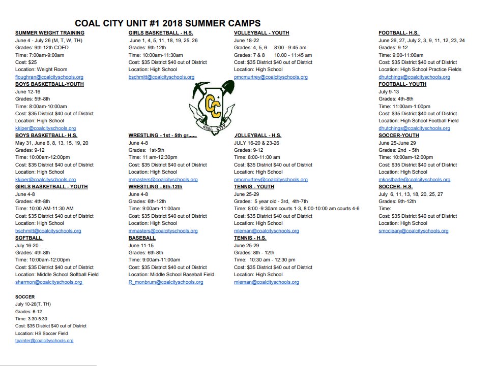 #CoalerPride  2018 Camp Dates and Times:
Registration Form: s3.amazonaws.com/pubtemp/live/c…
