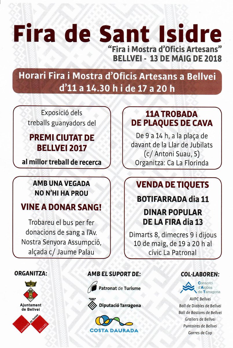 PIJBELLVEI's tweet photo. PROGRAMA FIRA DE SANT ISIDRE BELLVEI 2018. https://t.co/4aWW2ur4Pt