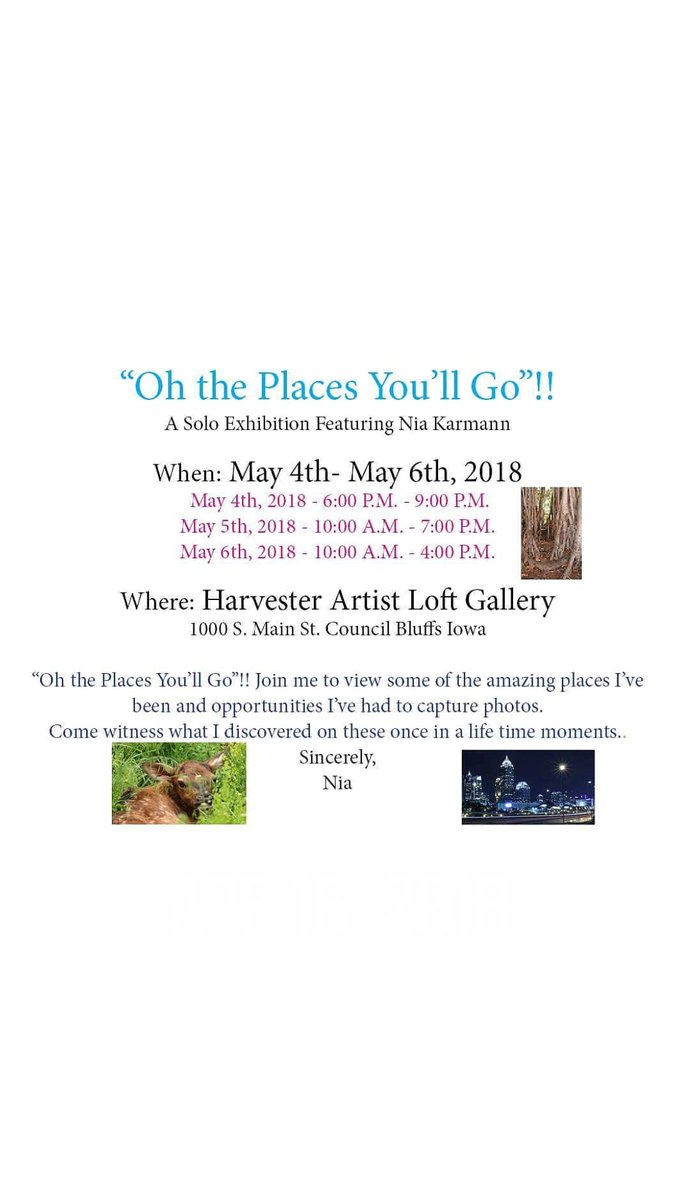 STARTING TONIGHT!! #COUNCILBLUFFS please join me this weekend for my solo exhibition at the Harvester Artist Loft! #ohtheplacesyoullgo #soloexhibition #artshow #NyeStreetStudio #photography #councilbluffsiowa #harvesterartistloft