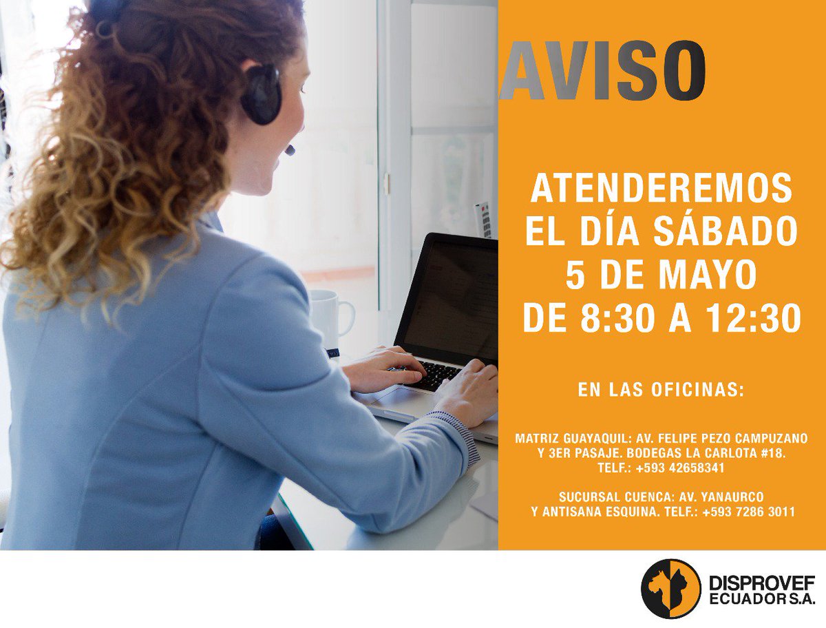 disprovefec's tweet photo. Les comunicamos que el día de mañana estaremos atendiendo de 8:30 a 12:30.
Nuestro equipo comercial también estará atendiendo sus pedidos.
#comunicado #aviso #atención #alcliente #equipo #comercial #pedidos #facturación #Disprovef #Ecuador https://t.co/tbE02kJC3T