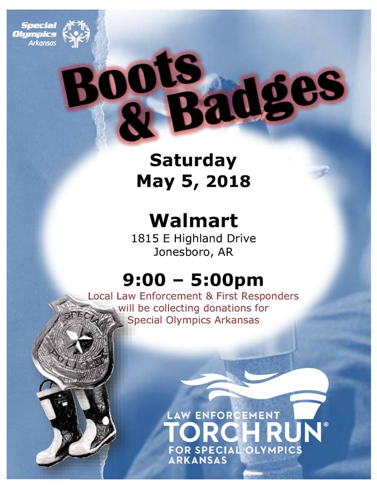 Local3718's tweet photo. Please come out and support Special Olympics Arkansas area 7 with @Local3718 and the Jonesboro Fire Department at Boots &amp; Badges @ Walmart on Highland 9a-5p.  @CityofJonesboro  @D1Jonesboro @NeaNews @SOArkansas @Region8News @KJNBNews @WalmartGiving #awareness #fundraiser #soar https://t.co/QzAT5gfOXO
