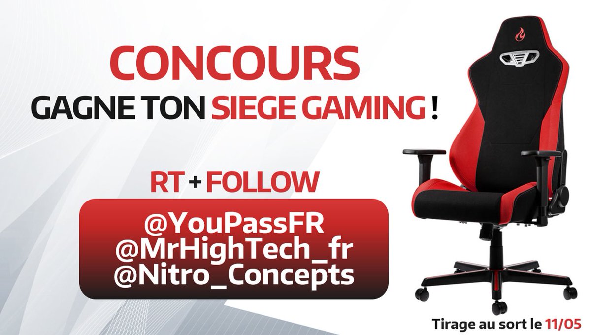 YouPassFR's tweet photo. #CONCOURS
Un SIÈGE S300 GAMING CHAIR de la couleur de ton choix à gagner ! (200€)

Pour participer c'est simple :
💥 RT ce tweet !
💥 FOLLOW : @YouPassFR + @MrHighTech_fr  + @Nitro_Concepts
💥 Mentionne un(e) ami(e) !

Tirage au sort le 11/05 👀
À vous de jouer 😉 https://t.co/YAInDio78P