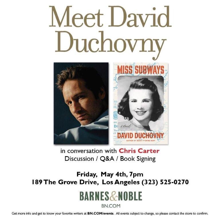 MarkShareLA's tweet photo. @davidduchovny will be @BNEventsGrove tonight to talk about his new novel "Missi Subways" come check it out! https://t.co/wMfqQ792zn