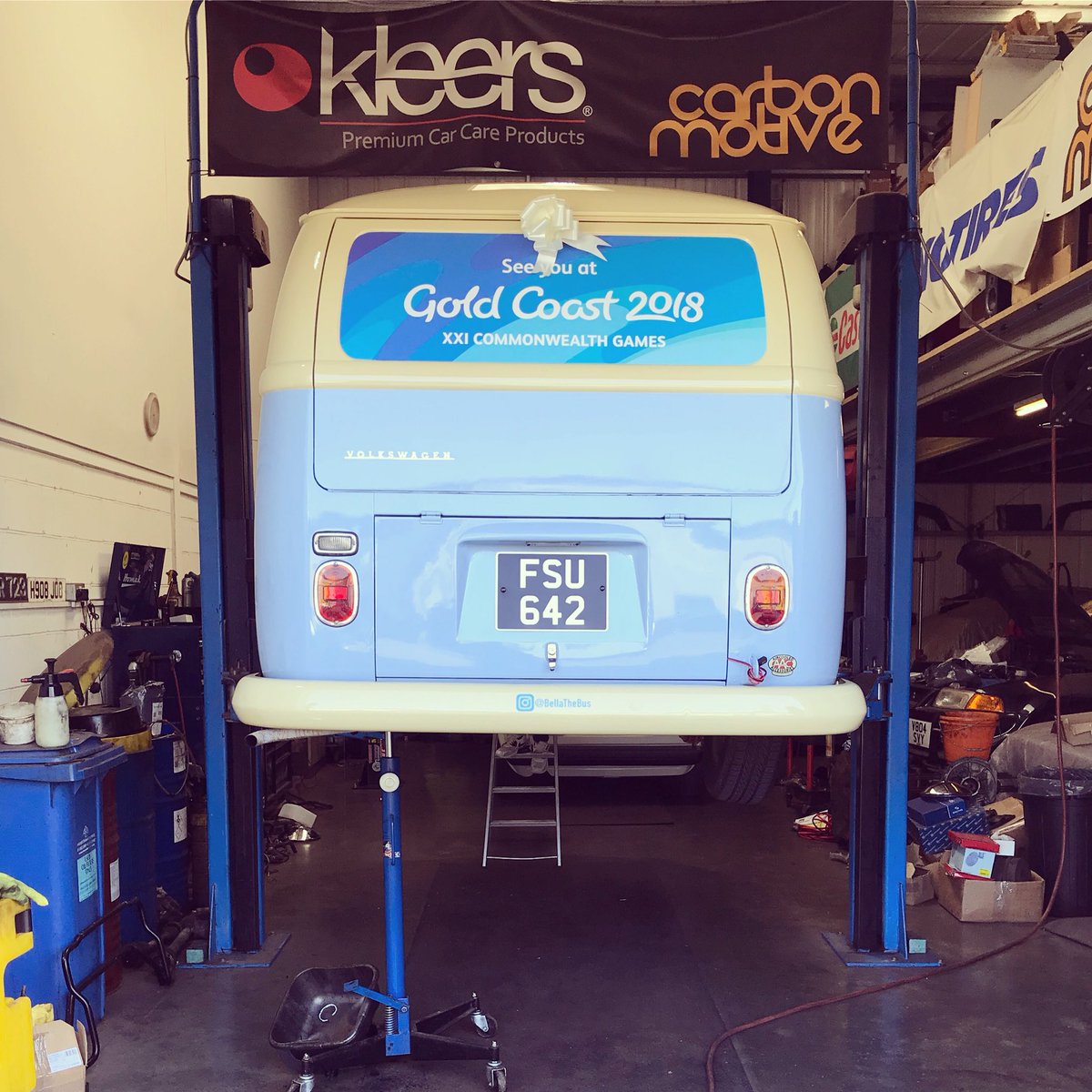BellaTheBus's tweet photo. Back at Bella’s favourite garage @carbonmotive 
It’s Bank Holiday weekend and Neil has stayed on out of hours to tweak her brakes. The man is a legend! 🙌🏻
#bellathebus #carbonmotive #bankholidayweekend #maintenance #vwspecialist #legend #lifesaver #vwlove #vw #vwbus #vwkombi https://t.co/DMoByRRPb2