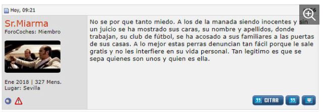 Los "motivos" por los que los forococheros publicaron los datos personales de la víctima de La Manada #stopforocoches vozpopuli.com/_437a46da