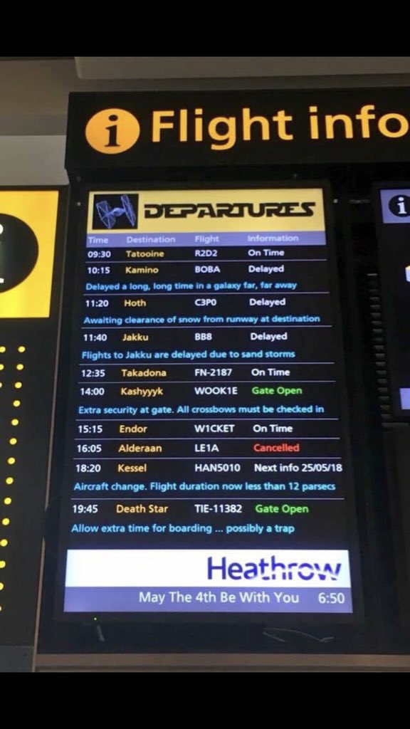 Chris_Skinner's tweet photo. May the Fourth be with you ... and thank you @HeathrowAirport https://t.co/nG0dkjzjOp