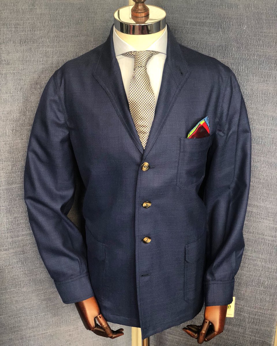 SantamariaShirt's tweet photo. The perfect summer teba jacket by #Justogimeno x @SantamariaShirt . Available in our Notting Hill store #tebajacket #jacket #tailoring #bespoke https://t.co/g42T1O5Ce0
