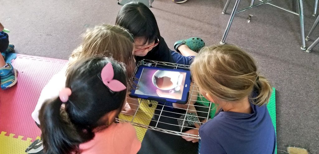 KyleHamstra's tweet photo. We could have googled: "Which planets rotate clockwise?" And found the answer quickly. But do you know how much learning happened thru exploration and navigation along the way? Skill-building opportunities help kids learn content thru experience. #sci3E11 #math2MD7 #ddestem #4Cs https://t.co/KiQYhM5NHA