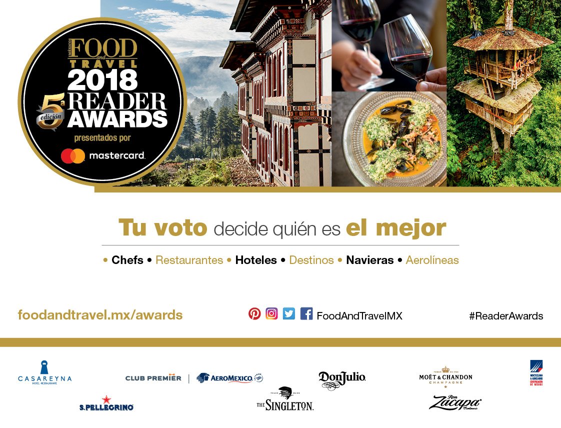 FoodandTravelMX's tweet photo. Por quinto año celebramos a lo mejor de la gastronomía y el turismo de México y el mundo. Hoy inician los Food and Travel #ReaderAwards. Nomina a tus favoritos en cada categoría y sé parte de la experiencia. ¡Arrancamos!  https://t.co/fyVBD7rfeF https://t.co/mvsg6jyH0C