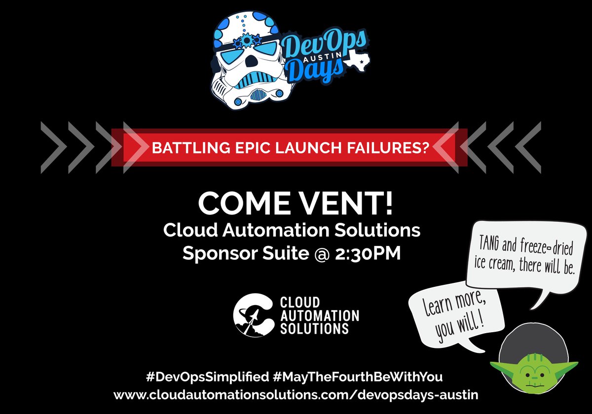 cloudatsol's tweet image. Come find us in the @DoDAustin sponsor suite at 2:30p today! #DevOpsSimplified #Tang #freezedriedicecream #devopsdaysatx