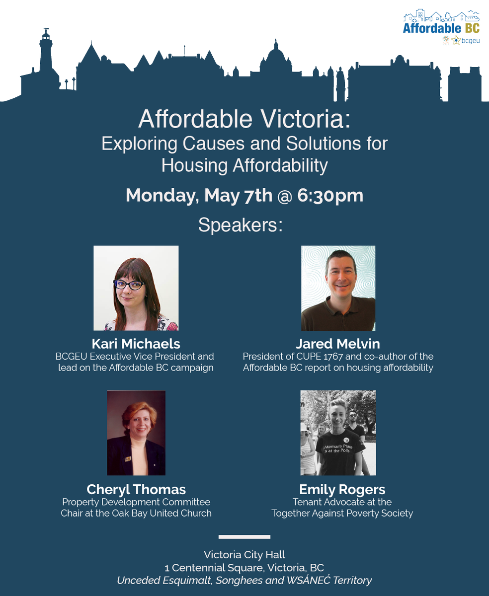 bcgeu's tweet photo. Great news! We have the final list of speakers for the Affordable #Victoria housing forum!
Hope you are able to make it out on Monday at 6:30pm. Make sure to RSVP @ https://t.co/cheptbH8I5 …
#VICre #BCpoli #AffordableBC https://t.co/hRZ377wBsf