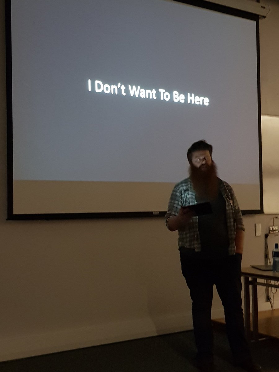 jamesfbrophy's tweet photo. At #sop18 listening to a stunningly brave @davetheallthing talking about writing funny with depression. https://t.co/D8knjXaBAj