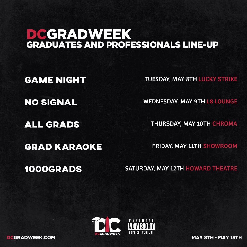 GWUBGSA's tweet photo. #DCgradweek is quickly approaching! Check out the events below and go to this link to purchase tickets: https://t.co/AtHuo8oDzC https://t.co/dlsbnkk1dL