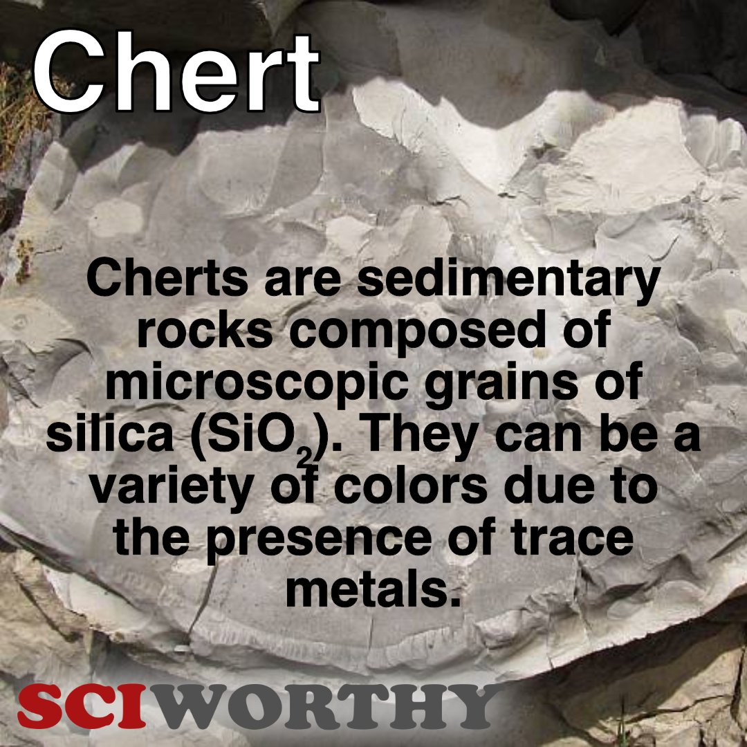 sciworthy's tweet image. Cherts have been some of the most important sedimentary rocks for preserving ancient signs of life on Earth!

#WordOfTheDay #Chert #geology #rocks #fossils #evolution #life #sedimentary