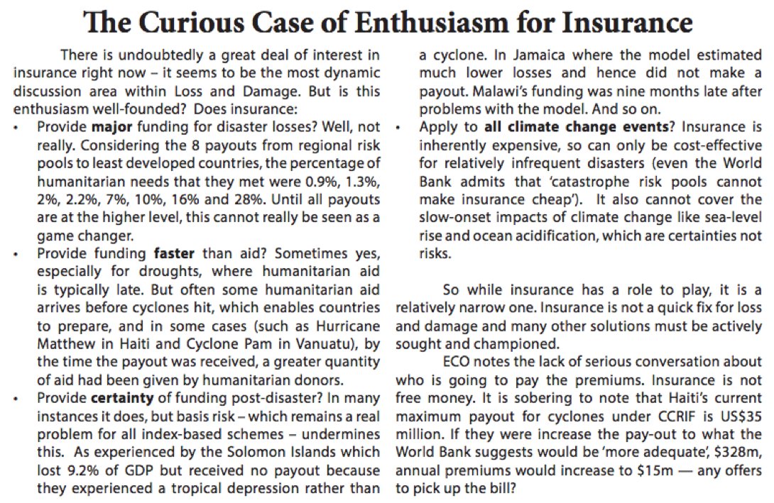 jar_climate's tweet photo. 6. Rich countries focus on #insurance as the “magic” answer (yup – Germany actually called it “magic” at the #SuvaExpertDialogue). But it is relevant for a tiny amount of #LossAndDamage, and someone needs to pay the premiums! It should be the polluters not the vulnerable! https://t.co/9wRgm3r1HO