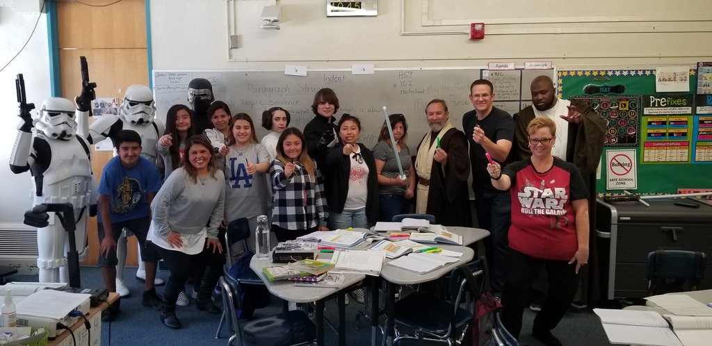 The pen is mightier than the... light sabre in Mr. Mitchell's <a href="/MarltonSchool/">Marlton School LAUSD</a> English class!

Celebrating Star Wars day by learning about science fiction!

#MayThe4thBeWithYou #DeafEd <a href="/LASchools/">Los Angeles Unified</a>
