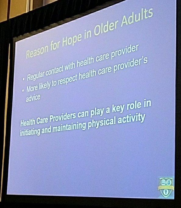 allisonmays's tweet photo. Older adults more likely to exercise if their health care provider recommends it. Over 65% of older adults do no regular physical activity! Time to prescribe exercise! #AGS18 #Geriatrics #HealthyAging https://t.co/VAvfGocRLm