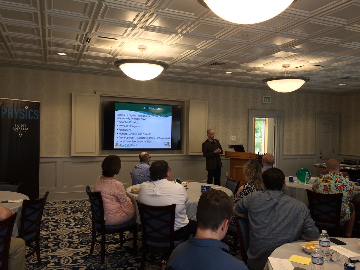 quantummoxie's tweet image. Brad Conrad from @SPSNational at the inaugural @sigmapisigma #SigmaPiSigma inductions @SaintAnselm with @NoisyAstronomer