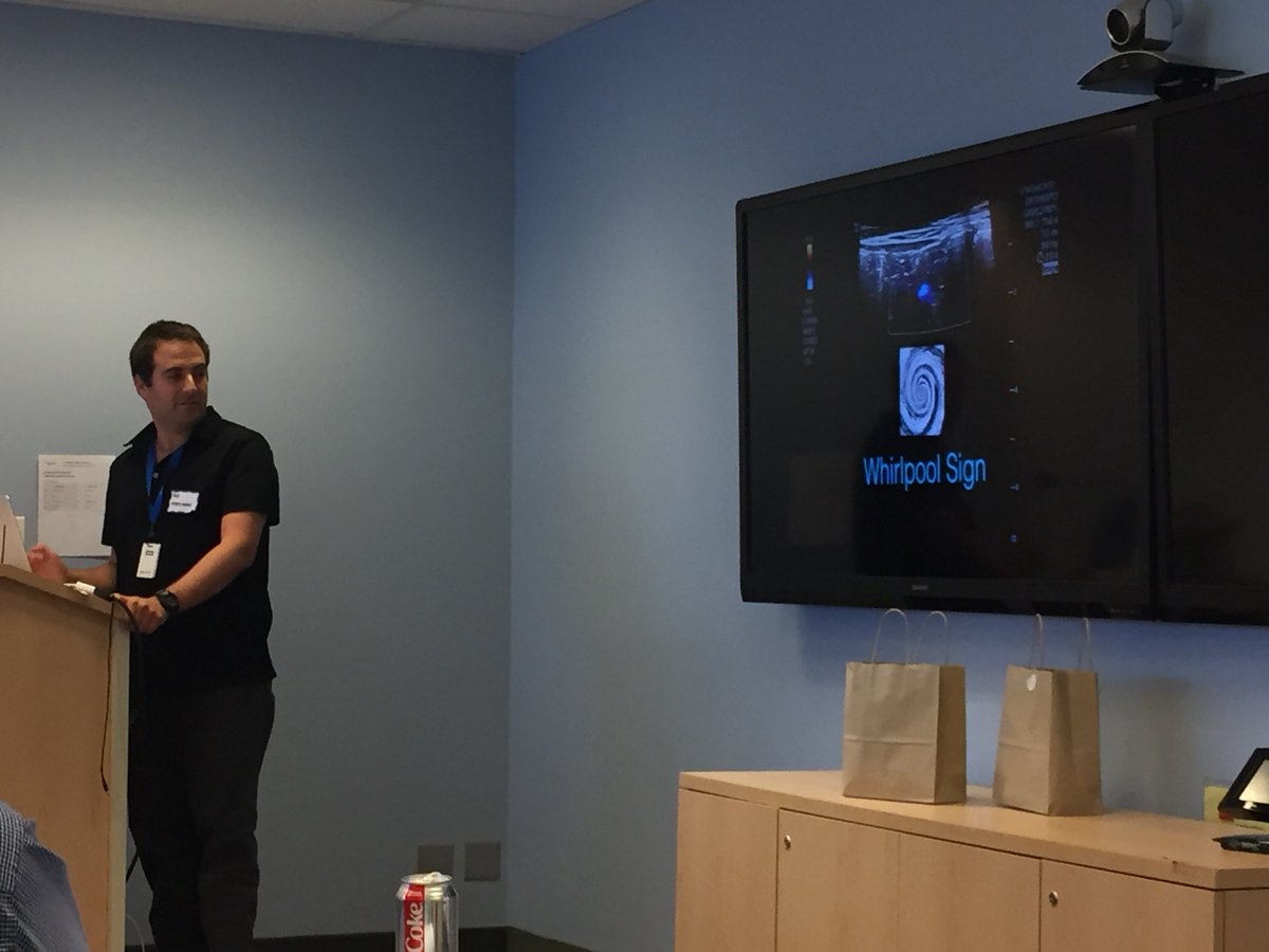 MagGau1's tweet photo. When you see a whirlpool sign putting Doppler #pocus abdomen with possible bowel obstruction: you just diagnosed a volvulus! #P2network2018 @doctorpezo @PEMLeeMD @doctorlianne @pemtweety @eUSMD @ePOCUS https://t.co/7qlL5TRHSr
