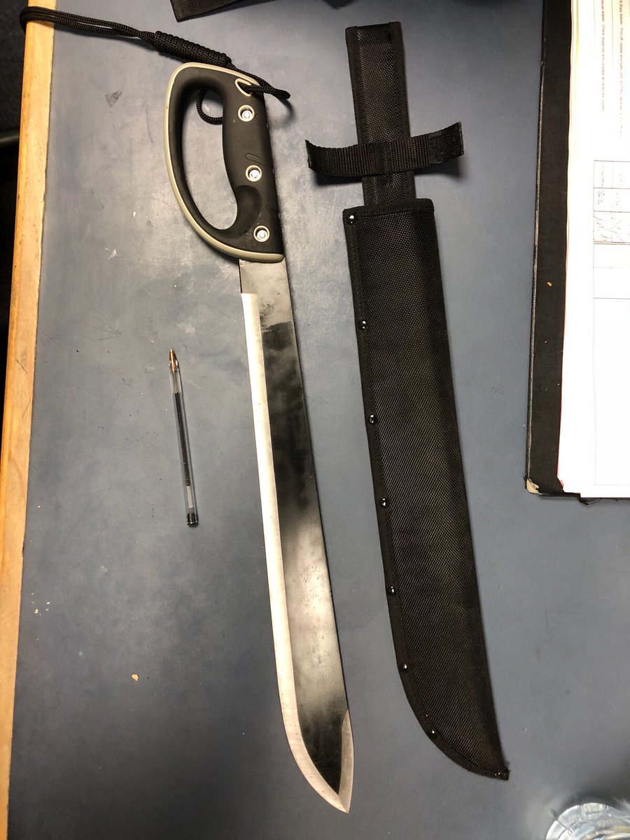 MPSCamden's tweet photo. Following a call to persons fighting with knives in Somerstown, #SectorTeam found this knife stashed near a juvenile male. One arrested, knife off the street. https://t.co/W4PfYnviW8