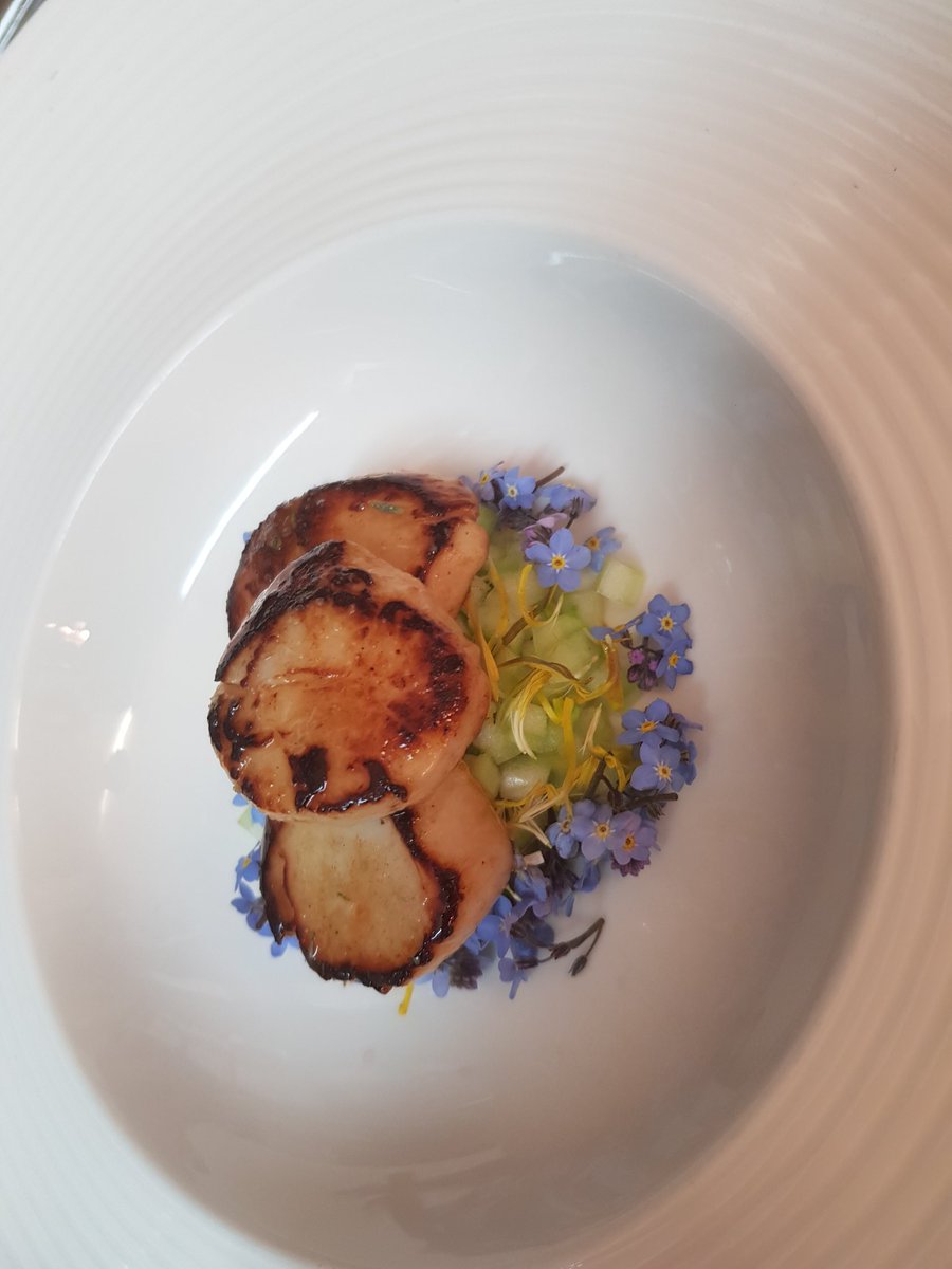leakt_leak's tweet photo. Dish update, now Scallops served with Dandelion and Forget-Me-Nots (Lobster bisque served @ the table) https://t.co/yndGmLnkRi