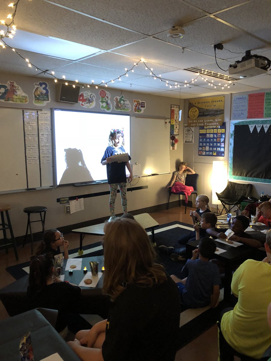 TeamAllster's tweet photo. Today we had our poetry cafe! Students read and performed poems they wrote in front of the class. We enjoyed snapping and eating sweet snacks. @JeffriesJaguars @officialSPS #coteachingfamily #3rdgrade https://t.co/YcwswQgaQL