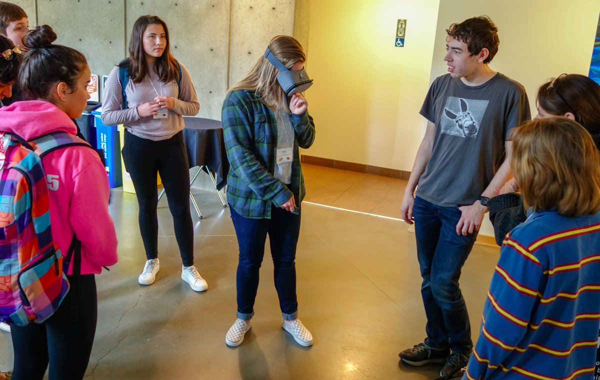 Ocean_Networks's tweet photo. At our 6th annual Ocean Science Symposium, students try out the #VirtualReality game prototype that simulates science-based #tsunami events in @cityportalberni. Try it yourself at #BCTechSummit in #YVR 14-16 May. Read: https://t.co/Q4GUqvC4yZ #TsunamiSmart #knowtheocean #VR https://t.co/Q6PKz8NM3G