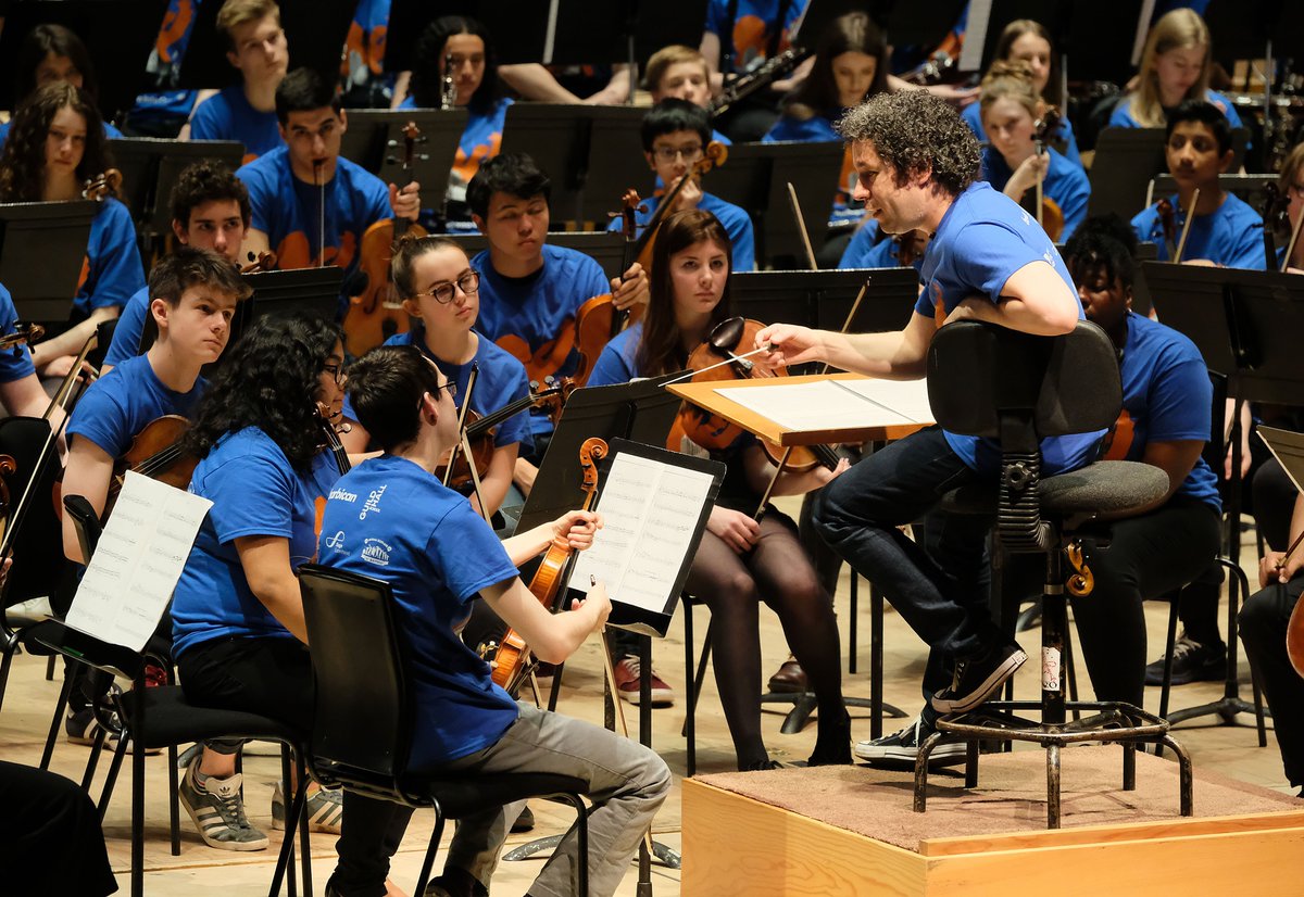 LAPhil's tweet photo. Today at the @BarbicanCentre, 10 incredible #YOLA students took part in the #TuningIntoChange student leadership symposium with other young musicians from the UK. The day culminated in an open rehearsal with @GustavoDudamel. #LAPhilTour
(Photos: Mark Allan/Barbican) https://t.co/pXeWI2BmXF
